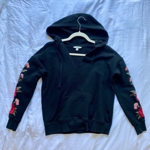 Black Flower Embroidered American Eagle Hoodie